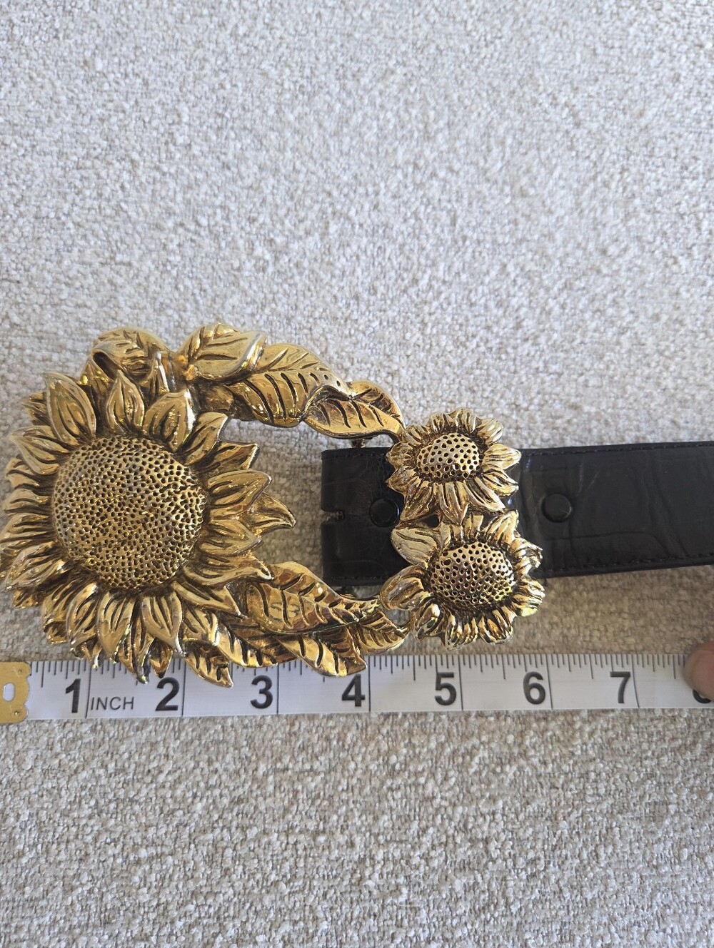 ​Vintage Hartnell Black Alligator Grain Sunflower Belt M - Picture 10 of 12